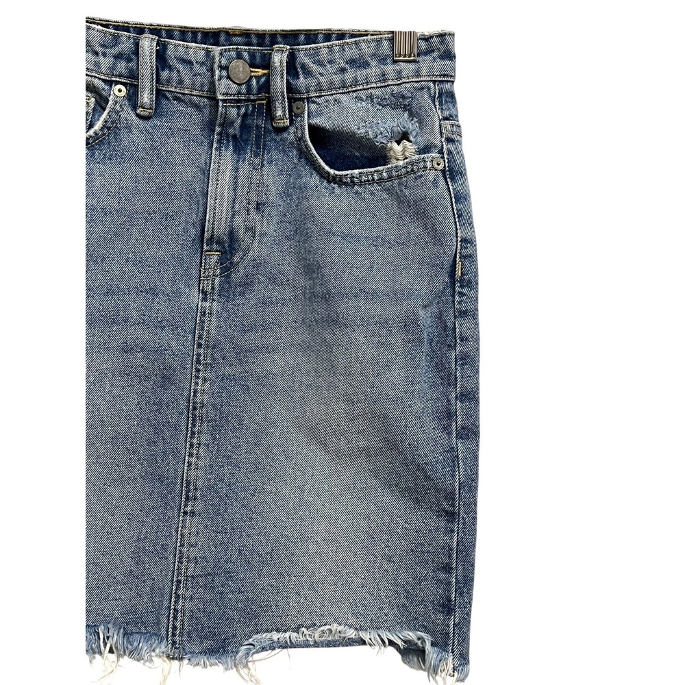 AllSaints Kim Denim Skirt Womens Size 2 Blue Distressed Raw Hem Mini Grunge - Picture 4 of 6